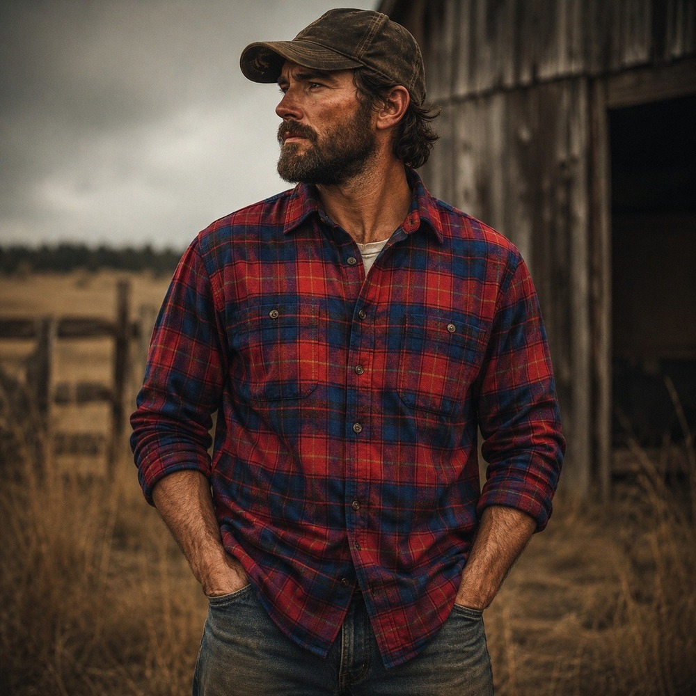 Himalaya Mens 2X Big Plaid Flannel Shirt Red Navy Long Sleeve Acrylic Button‎
